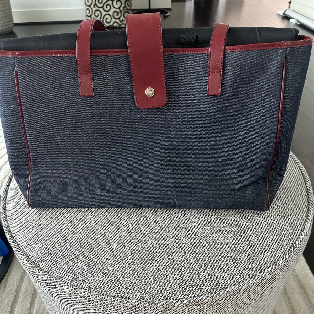 BURBERRY LONDON BLUE DENIM DOUBLE FLAT STRAPS TOTE